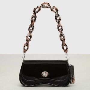 Coach Coachtopia Wavy Dinky Bag in Crinkle Patent Leather Silver/Black NWT